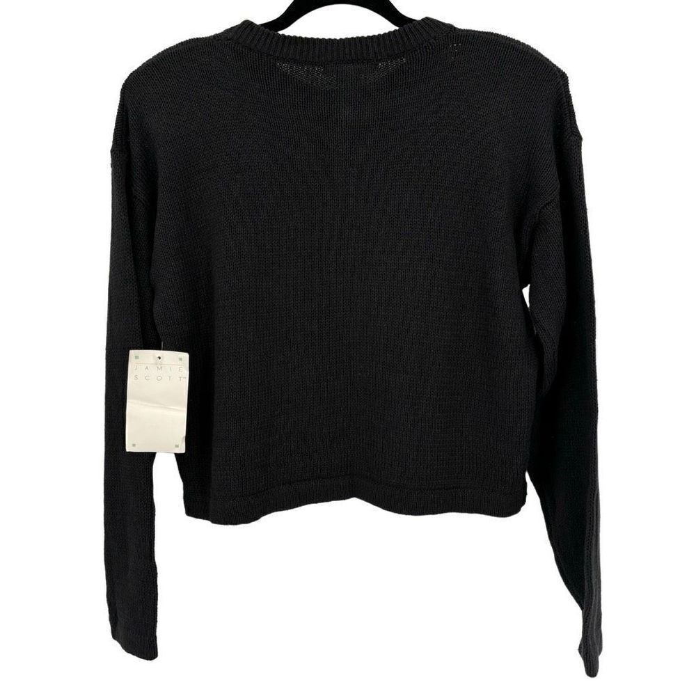 Jamie Scott Vintage Floral Embroidered Crew Neck Cropped Sweater Small Black NWT - Picture 5 of 7